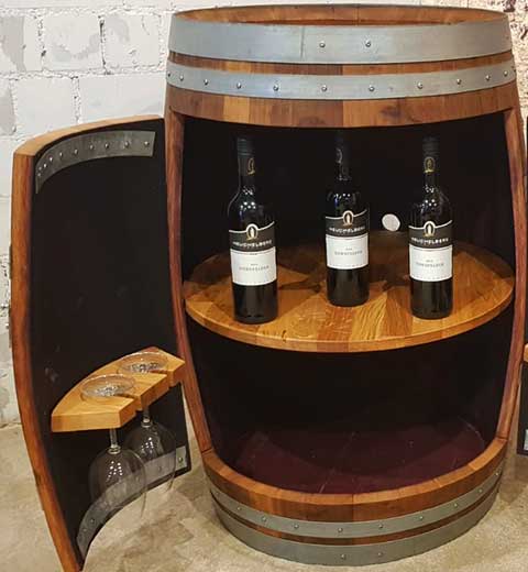 Weinfassbar mit Eichenholz Einlegeboden und 4 Glashalter